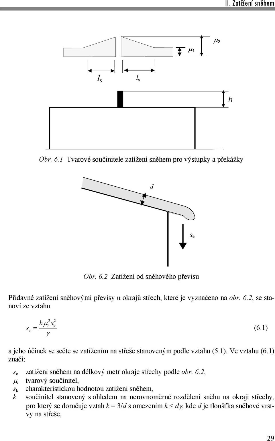 1) značí: s e zatížení sněhem na délkový metr okraje střechy podle obr. 6.