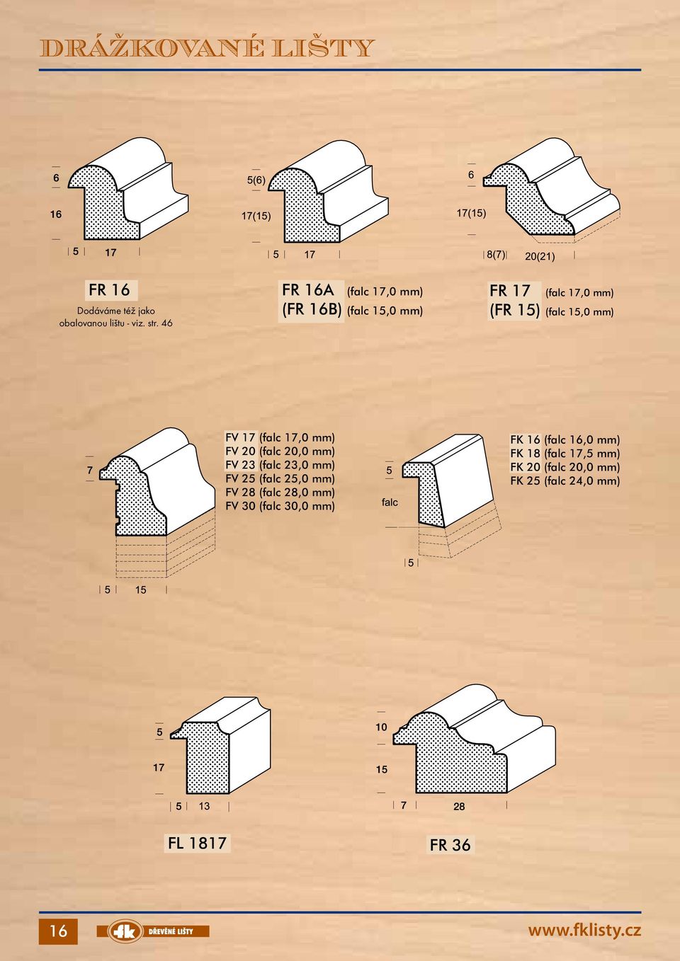 17 (falc 17,0 mm) FV 20 (falc 20,0 mm) FV 23 (falc 23,0 mm) FV 25 (falc 25,0 mm) FV 28 (falc