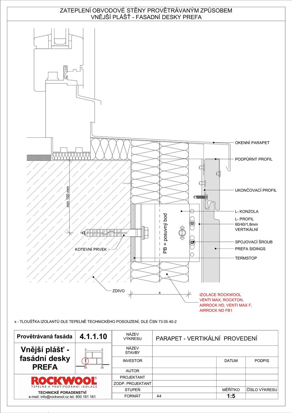 PROFIL 60/40/1,8mm VERTIKÁLNÍ SPOJOVACÍ ŠROUB PREFA SIDINGS