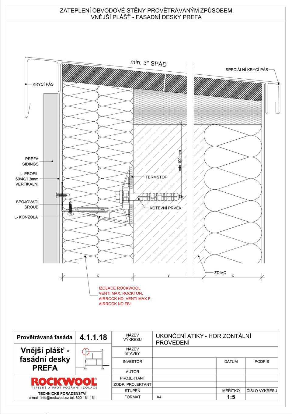 60/40/1,8mm VERTIKÁLNÍ TERMSTOP SPOJOVACÍ ŠROUB L- KONZOLA