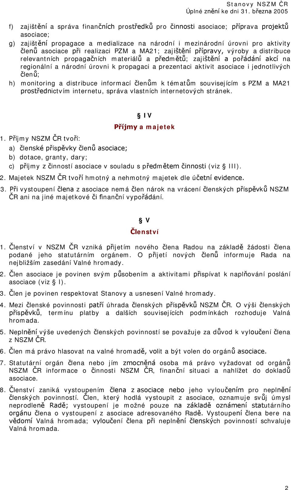 asociace při realizaci PZM a MA21; zajištění přípravy, výroby a distribuce relevantních propagačních materiálů a předmětů; zajištění a pořádání akcí na regionální a národní úrovni k propagaci a