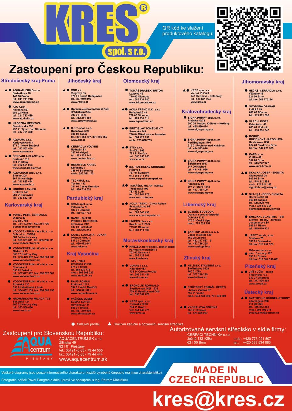 : 33 52 468 www.aquamo.cz ČERPADLA SLANÝ s.r.o. Pražská 36 274 Slaný tel.: 32 52 63 www.cerpadla-slany.cz AQUATECH spol. s.r.o. Srbsko 25 267 8 Karlštejn tel.: 3 622 44 www.aquatech.