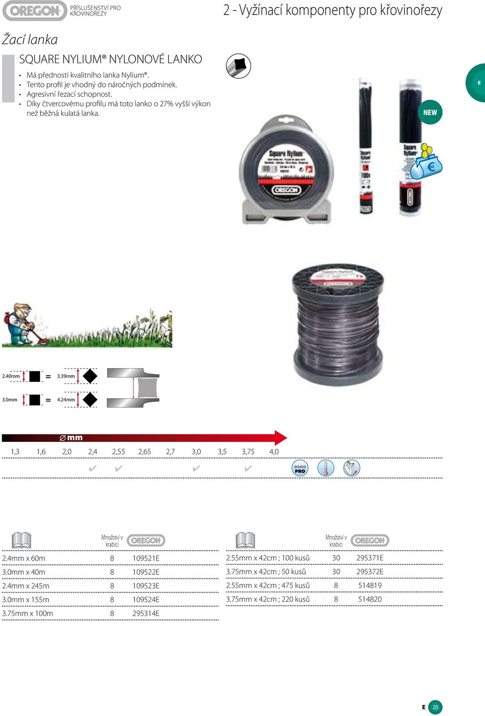 24mm mm 1,3 1,6 2,0 2,4 2,55 2,65 2,7 3,0 3,5 3,75 4,0 PRO 2.4mm x 60m 8 109521E 3.0mm x 40m 8 109522E 2.4mm x 245m 8 109523E 3.