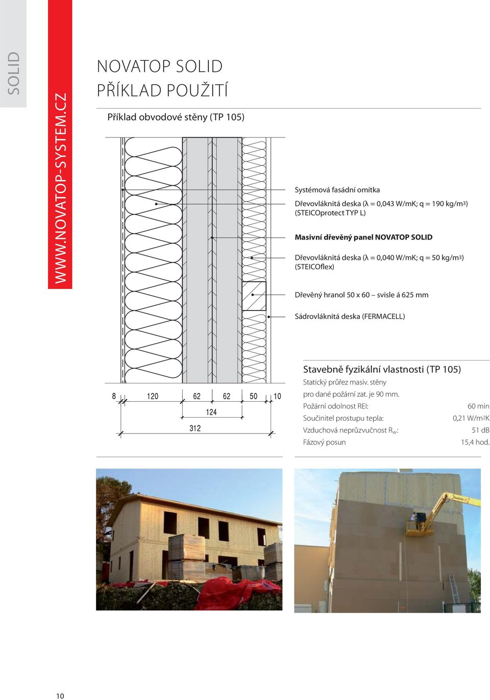 kg/m3) (STEICOprotect TYP L) Masivní dřevěný panel NOVATOP SOLID Dřevovláknitá deska (λ = 0,040 W/mK; q = 50 kg/m3) (STEICOflex) Dřevěný hranol 50 x