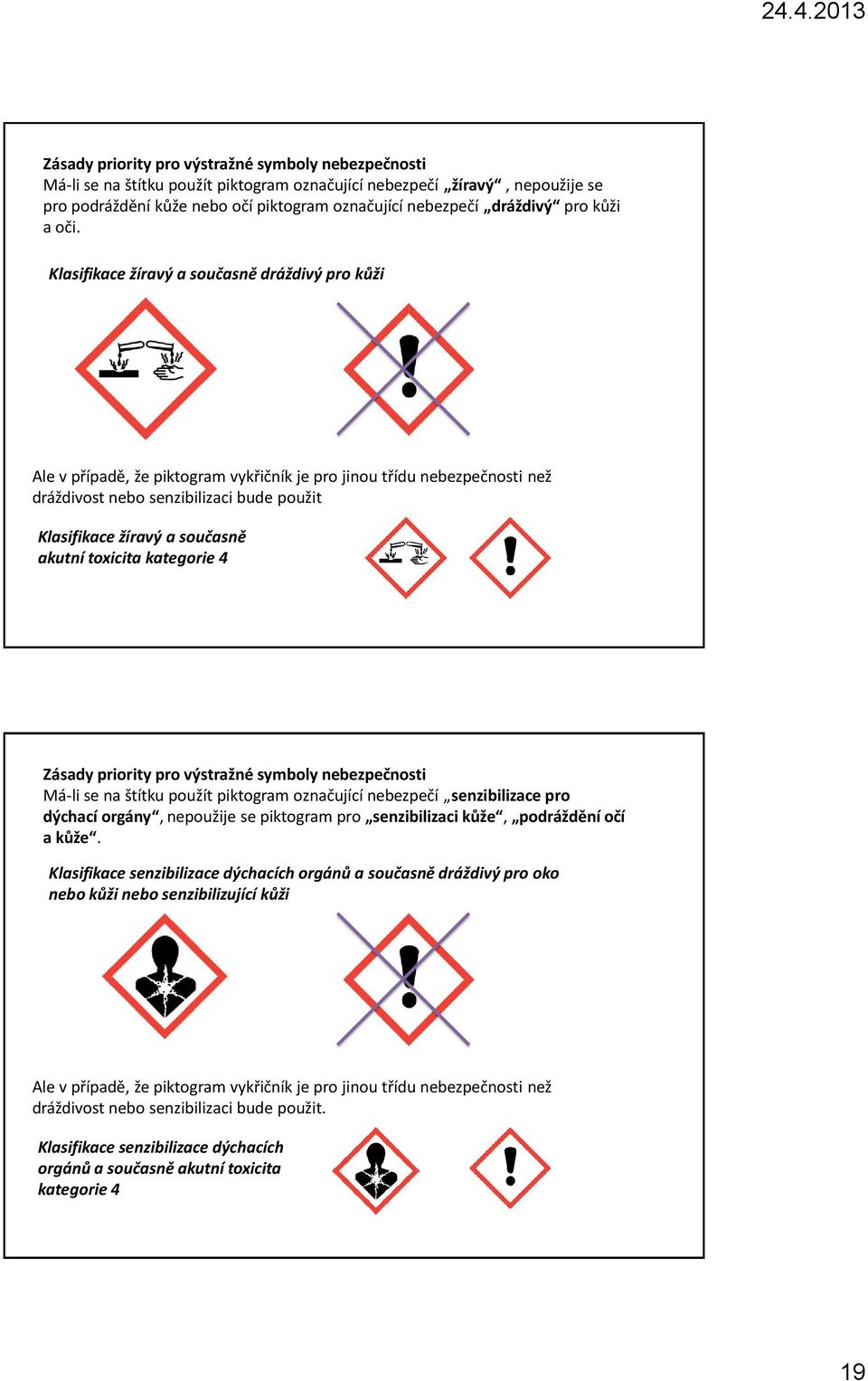 Klasifikace žíravý a současně dráždivý pro kůži Ale v případě, že piktogram vykřičník je pro jinou třídu nebezpečnosti než dráždivost nebo senzibilizaci bude použit Klasifikace žíravý a současně