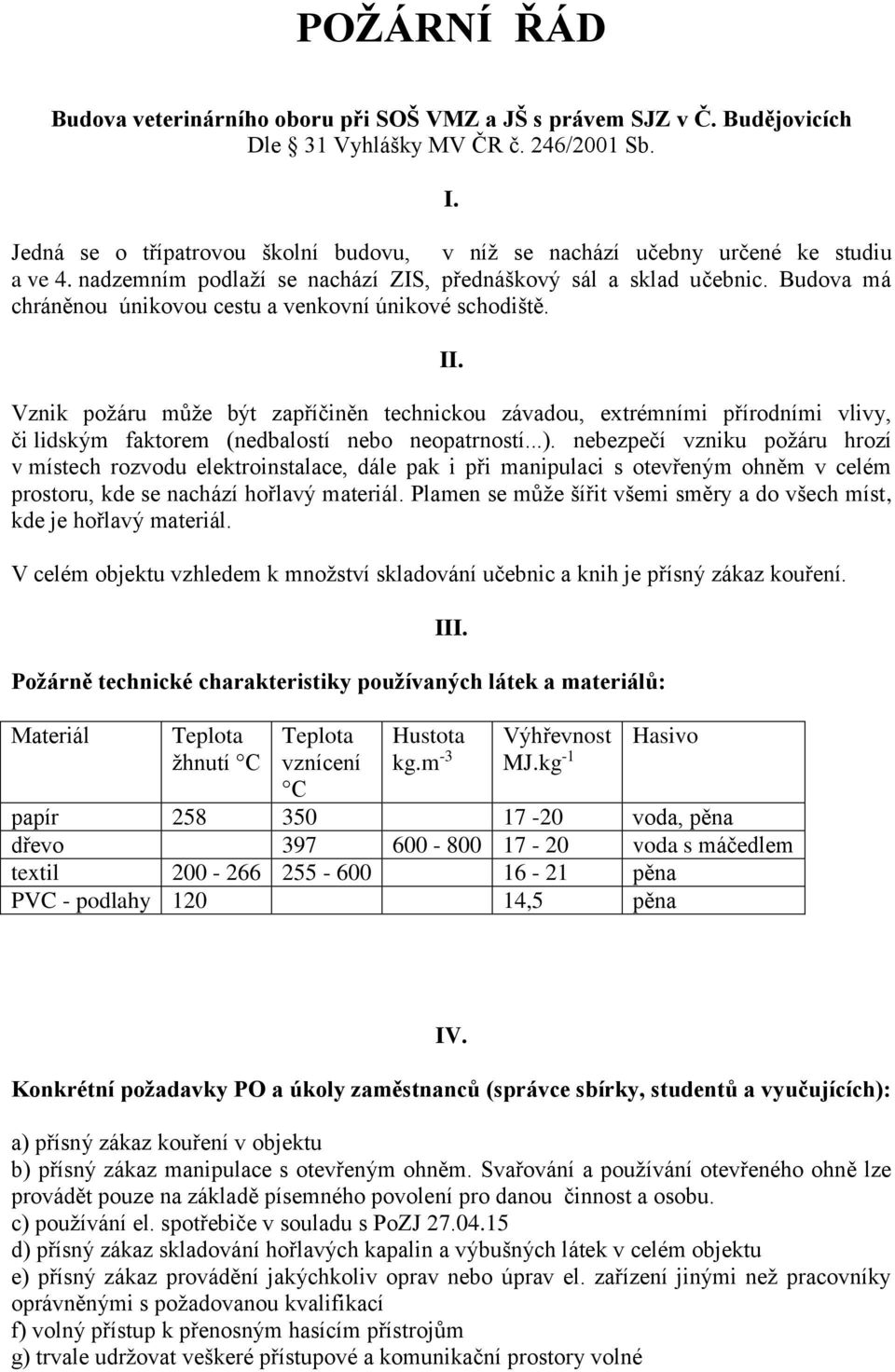 Budova má chráněnou únikovou cestu a venkovní únikové schodiště. II.