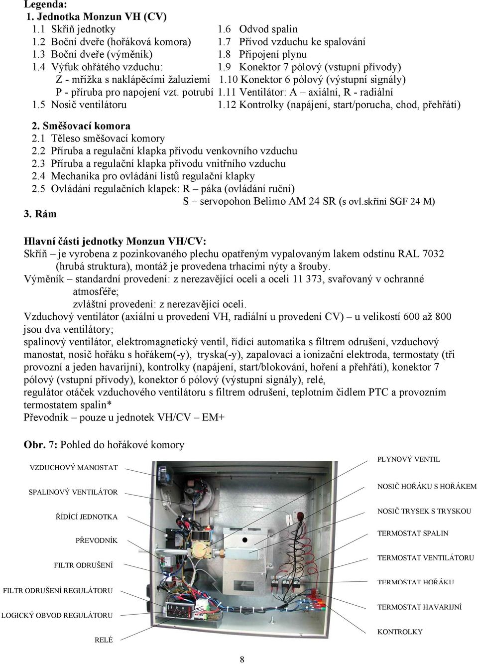 11 Ventilátor: A axiální, R - radiální 1.5 Nosič ventilátoru 1.12 Kontrolky (napájení, start/porucha, chod, přehřátí) 2. Směšovací komora 2.1 Těleso směšovací komory 2.