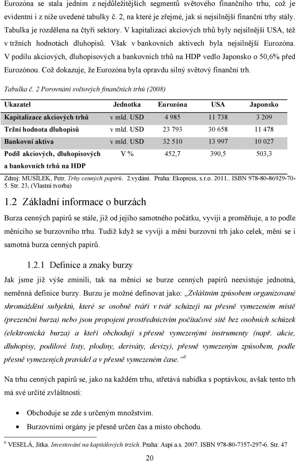 V podílu akciových, dluhopisových a bankovních trhů na HDP vedlo Japonsko o 50,6% před Eurozónou. Coţ dokazuje, ţe Eurozóna byla opravdu silný světový finanční trh. Tabulka č.