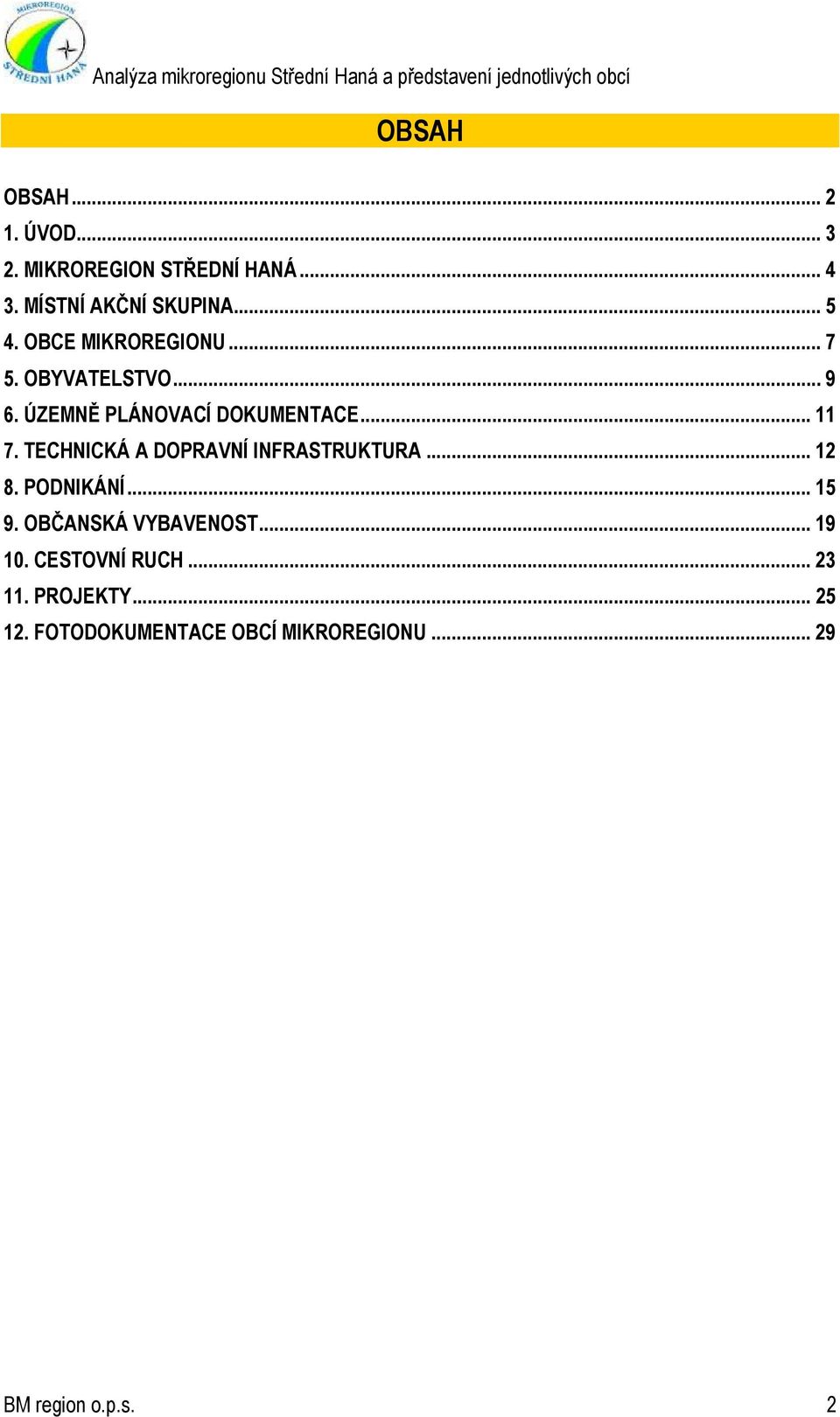 TECHNICKÁ A DOPRAVNÍ INFRASTRUKTURA... 12 8. PODNIKÁNÍ... 15 9. OBČANSKÁ VYBAVENOST... 19 10.