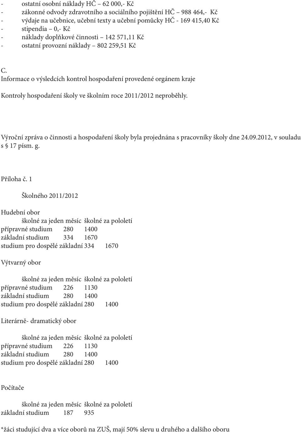 Informace o výsledcích kontrol hospodaření provedené orgánem kraje Kontroly hospodaření školy ve školním roce 2011/2012 neproběhly.