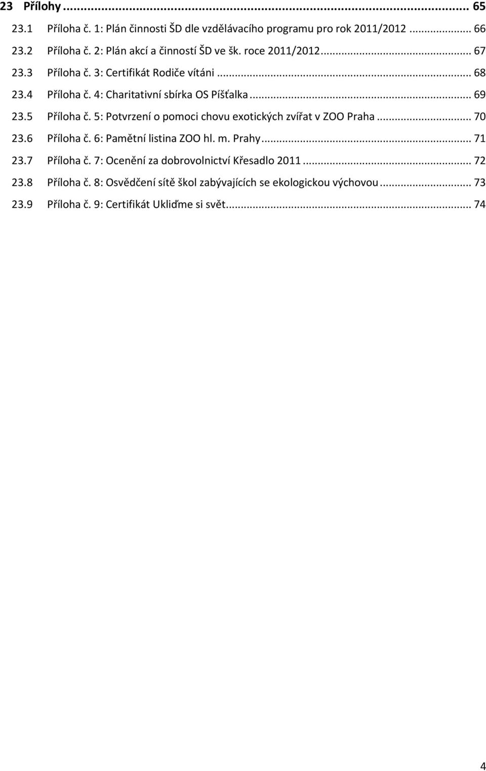 5: Potvrzení o pomoci chovu exotických zvířat v ZOO Praha... 70 23.6 Příloha č. 6: Pamětní listina ZOO hl. m. Prahy... 71 23.7 Příloha č.