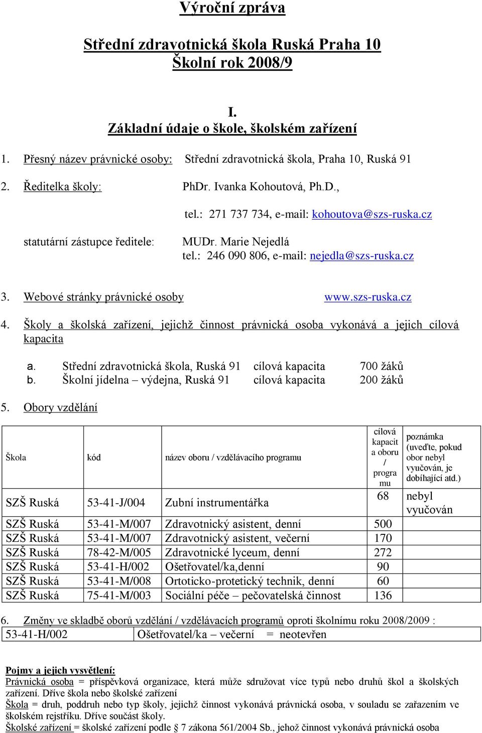 cz statutární zástupce ředitele: MUDr. Marie Nejedlá tel.: 246 090 806, e-mail: nejedla@szs-ruska.cz 3. Webové stránky právnické osoby www.szs-ruska.cz 4.