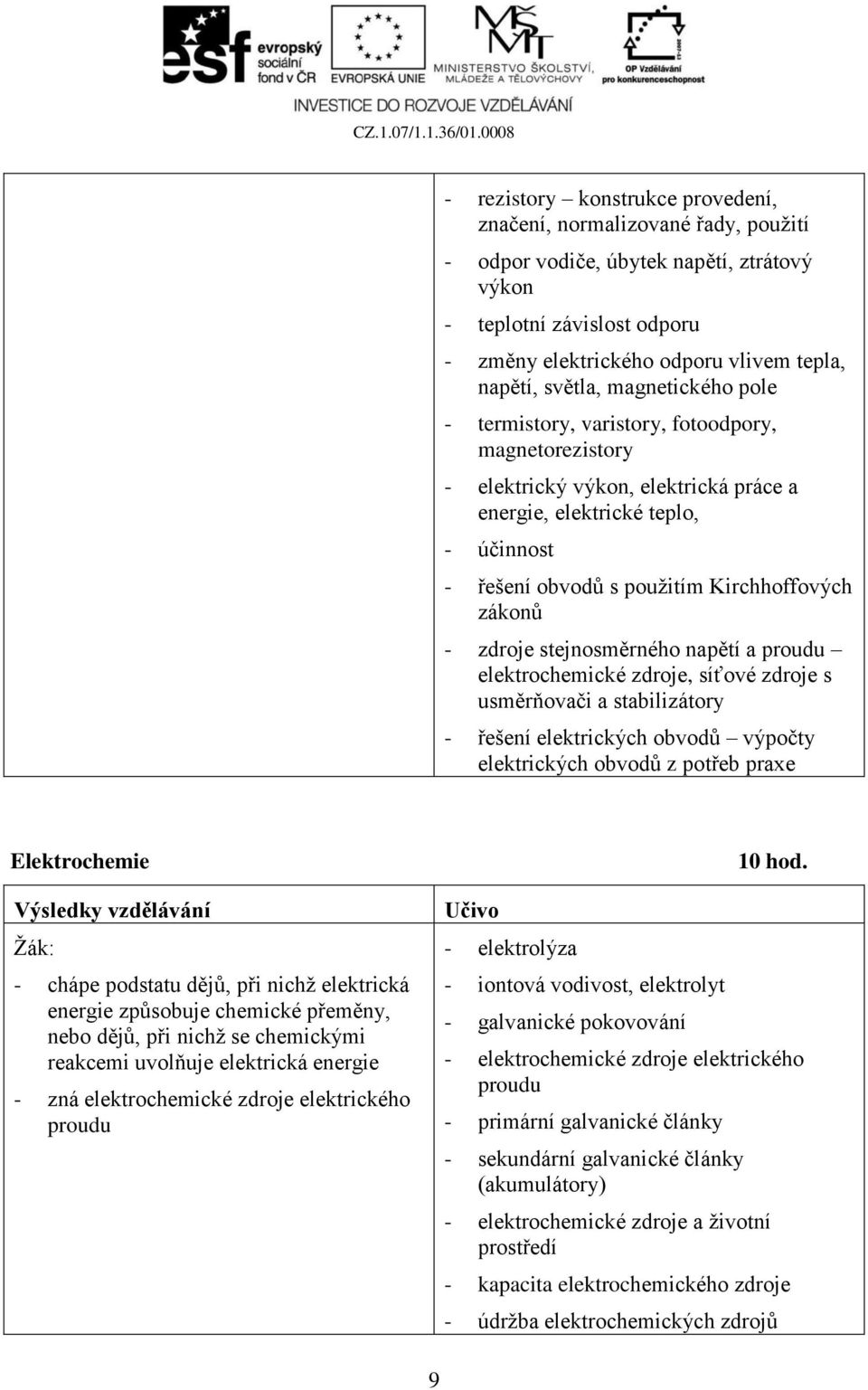 zákonů - zdroje stejnosměrného napětí a proudu elektrochemické zdroje, síťové zdroje s usměrňovači a stabilizátory - řešení elektrických obvodů výpočty elektrických obvodů z potřeb praxe