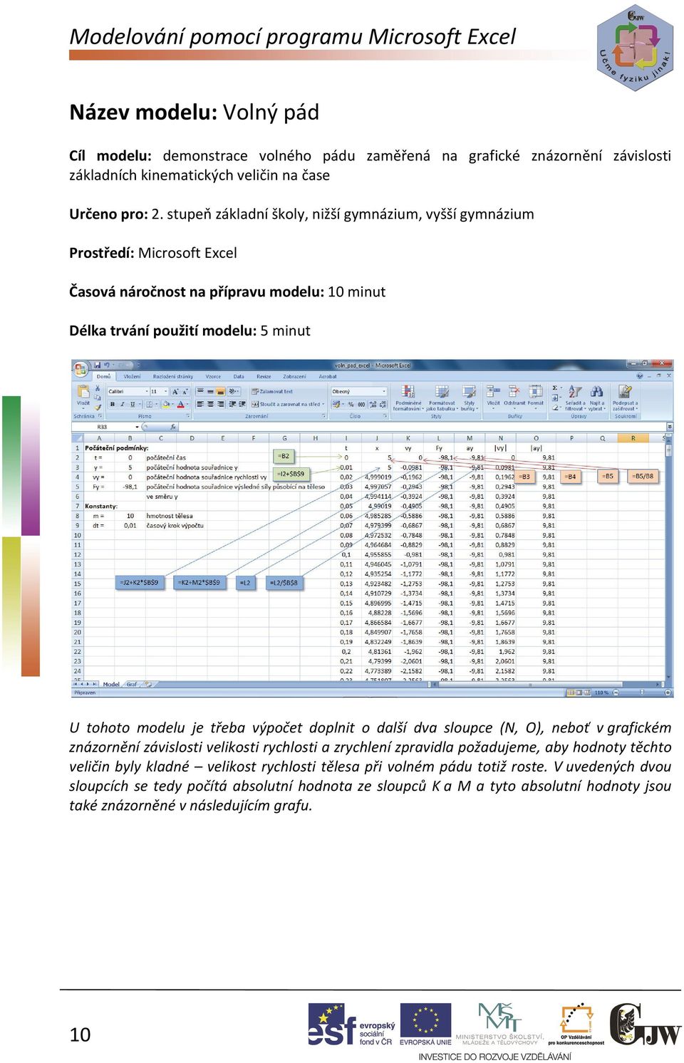 stupeň základní školy, nižší gymnázium, vyšší gymnázium Prostředí: Microsoft Excel Časová náročnost na přípravu modelu: 10 minut Délka trvání použití modelu: 5 minut U tohoto modelu je třeba