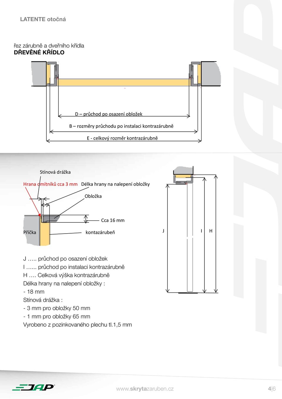 omítníků cca 3 mm Délka hrany na nalepení obložky Hrana omítníků cca 3 mm Délka Obložka hrany na nalepení obložky Obložka Obložka Cca 16 mm J I H Příčka Příčka Příčka kontazárubeň Cca 16 mm Cca 16 mm