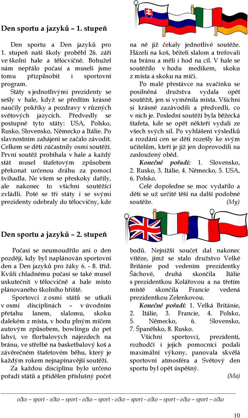 Státy s jednotlivými prezidenty se sešly v hale, když se předtím krásně naučily pokřiky a pozdravy v různých světových jazycích.