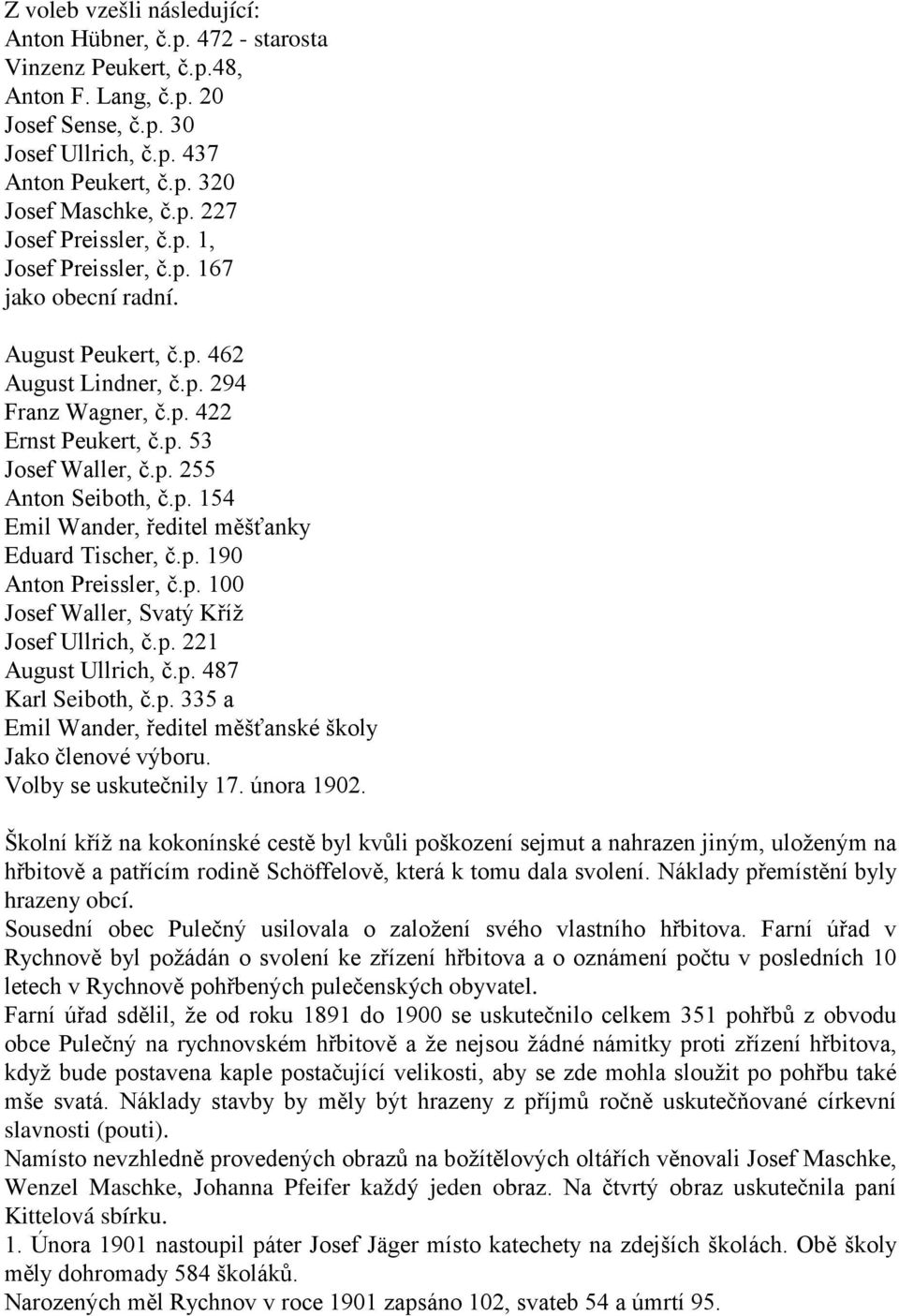 p. 190 Anton Preissler, č.p. 100 Josef Waller, Svatý Kříž Josef Ullrich, č.p. 221 August Ullrich, č.p. 487 Karl Seiboth, č.p. 335 a Emil Wander, ředitel měšťanské školy Jako členové výboru.