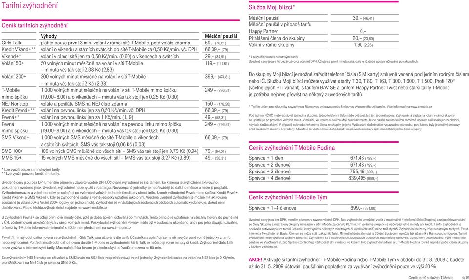 DPH 66,39, (79) Víkend+* volání v rámci sítě jen za 0,50 Kč/min.