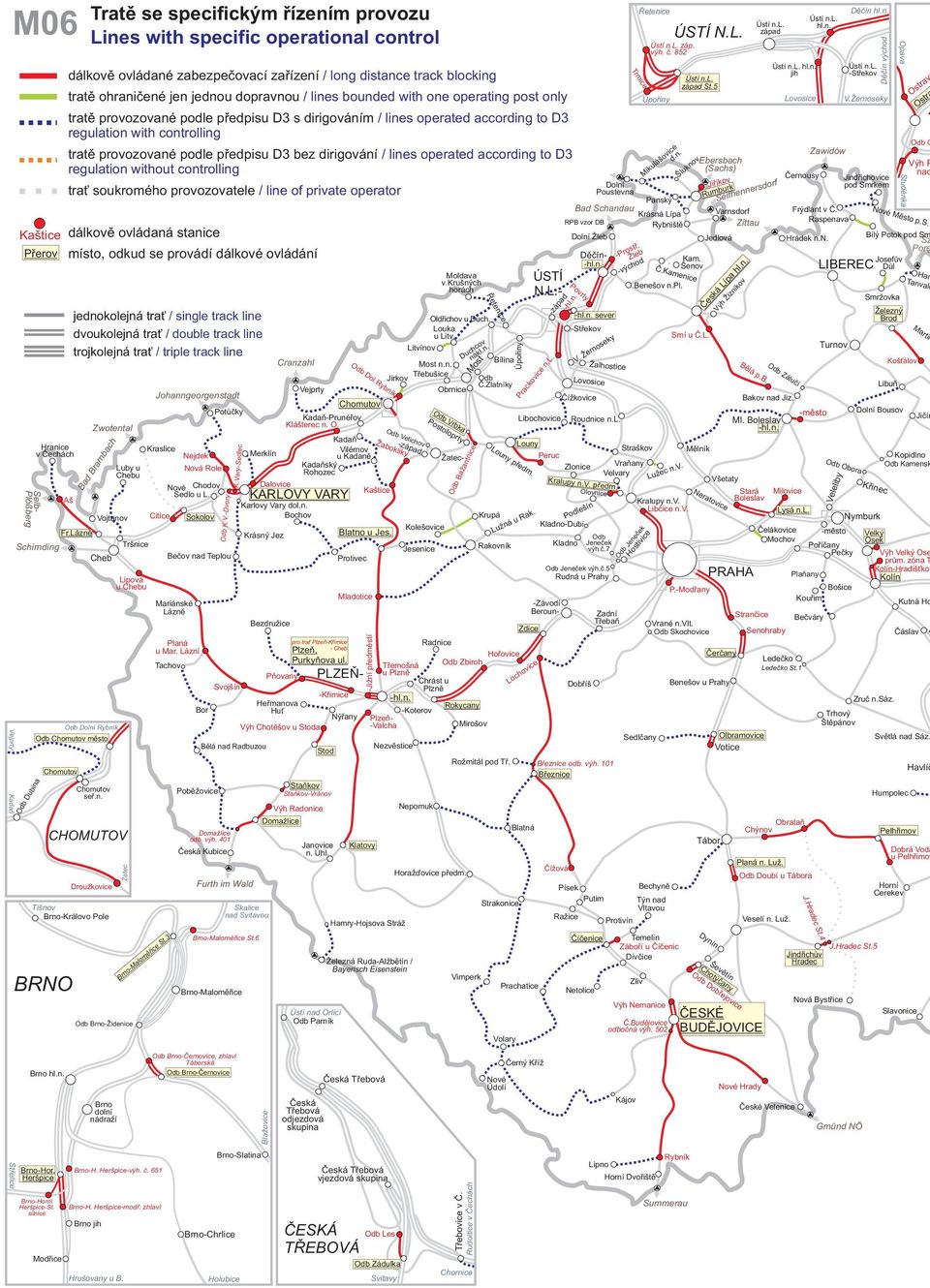 zařízení / long distance track blocking tratě ohraničené jen jednou dopravnou / lines bounded with one operating post only tratě provozované podle předpisu D3 s dirigováním / lines operated according