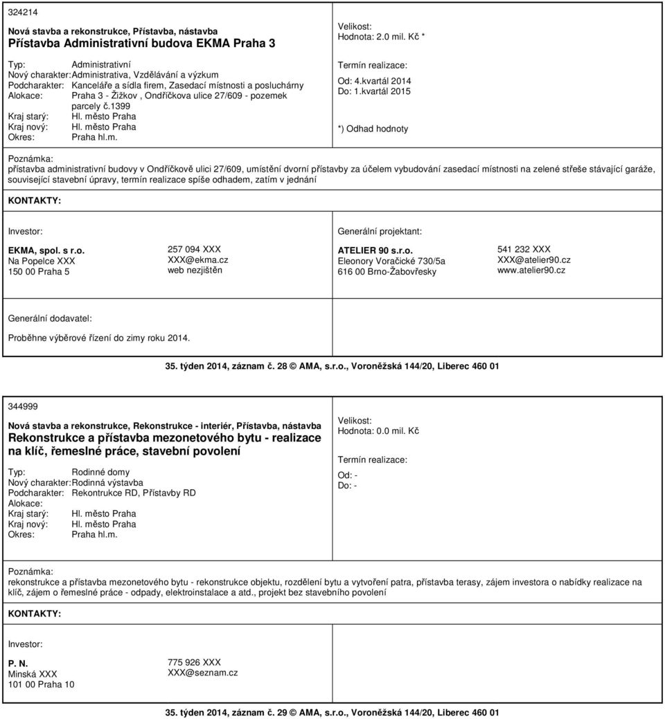 kvartál 2015 přístavba administrativní budovy v Ondříčkově ulici 27/609, umístění dvorní přístavby za účelem vybudování zasedací místnosti na zelené střeše stávající garáže, související stavební