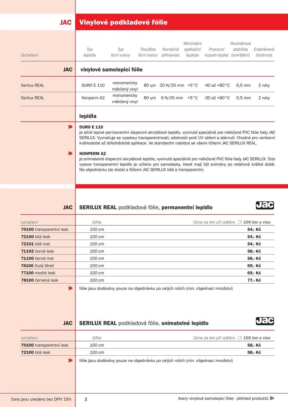 roky lepidla DURO E 110 je silně lepivé permanentní disperzní akrylátové lepidlo, vyvinuté speciálně pro měkčené PVC fólie řady SERILUX.