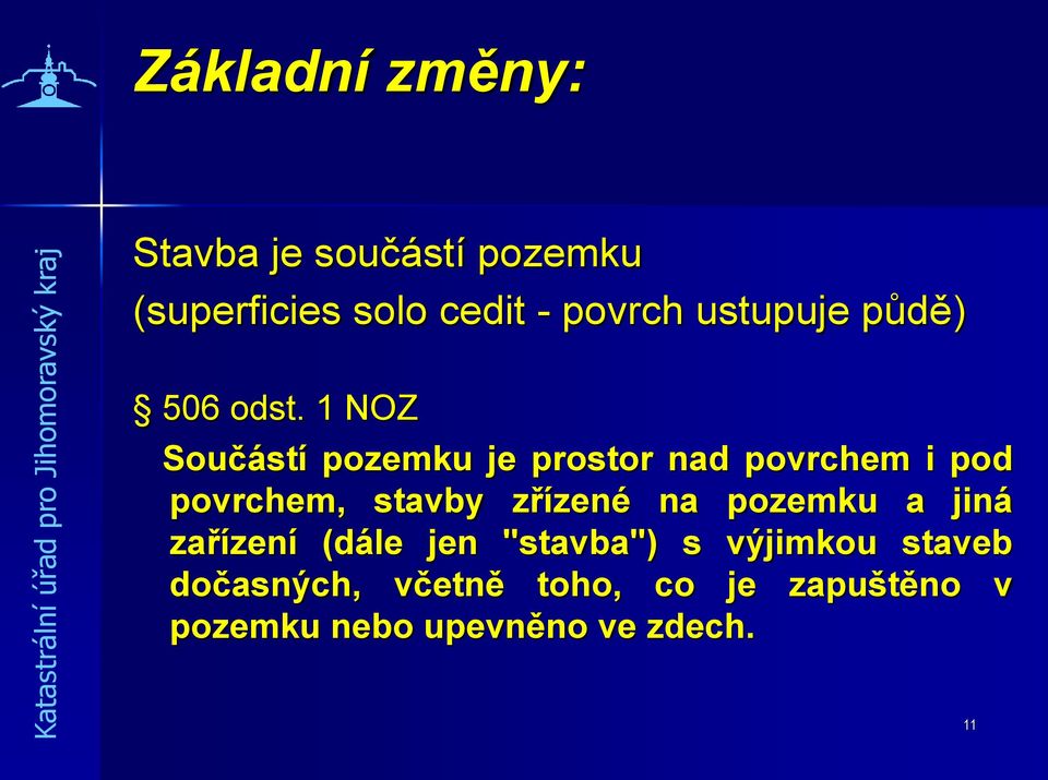 1 NOZ Součástí pozemku je prostor nad povrchem i pod povrchem, stavby zřízené