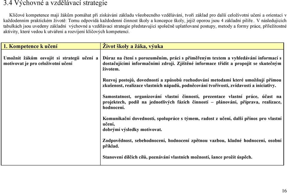 . V následujících tabulkách jsou uvedeny základní výchovné a vzdělávací strategie představující společně uplatňované postupy, metody a formy práce, příleţitostné aktivity, které vedou k utváření a