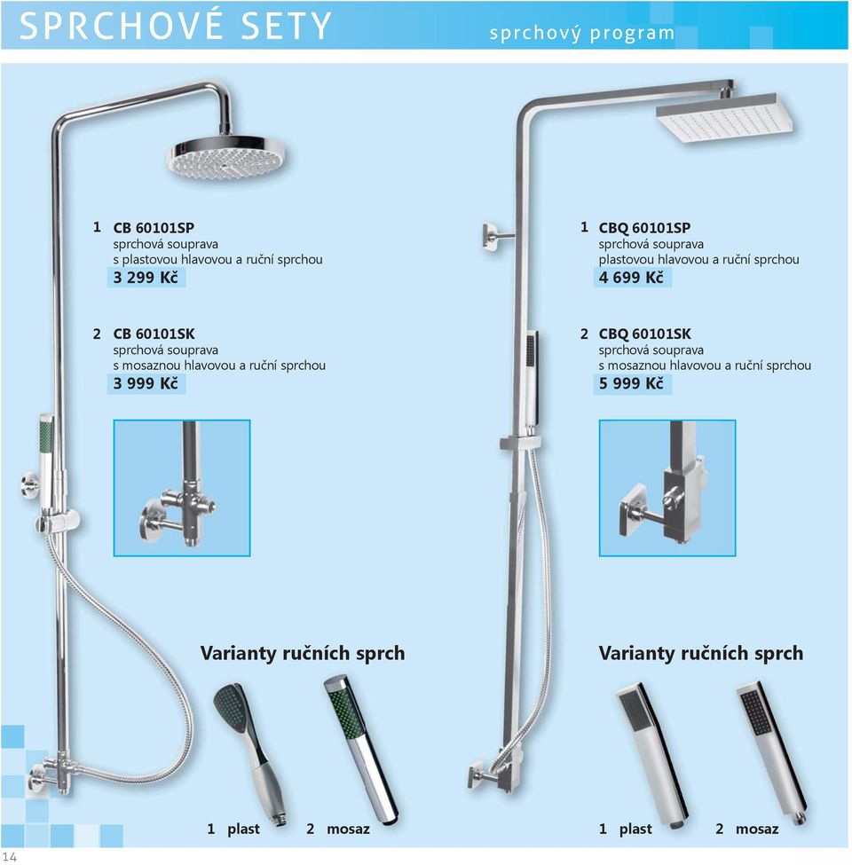 souprava s mosaznou hlavovou a ruční sprchou 3 999 Kč 2 CBQ 60101SK sprchová souprava s mosaznou