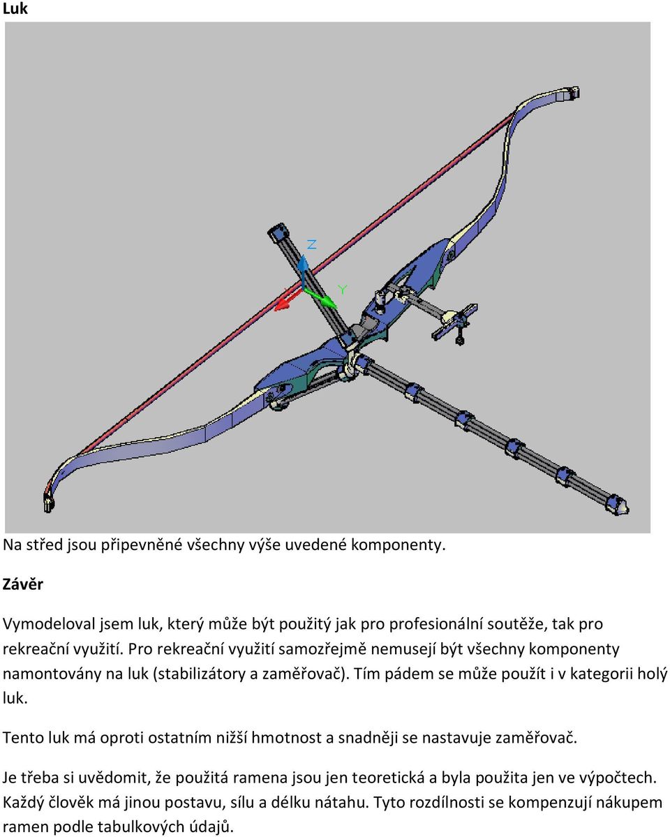 Pro rekreační využití samozřejmě nemusejí být všechny komponenty namontovány na luk (stabilizátory a zaměřovač).