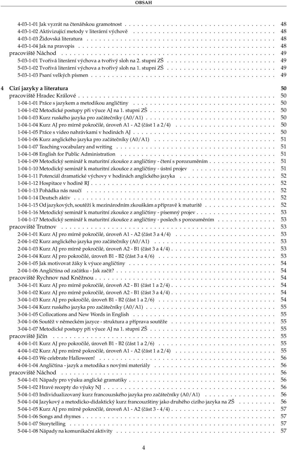 .................................................. 49 5-03-1-01 Tvořivá literární výchova a tvořivý sloh na 2. stupni ZŠ.......................... 49 5-03-1-02 Tvořivá literární výchova a tvořivý sloh na 1.