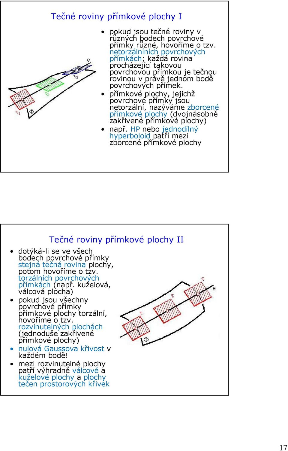 přímkové plochy,jejichž povrchové přímky jsou netorzální, nazýváme zborcené přímkové plochy(dvojnásobně zakřivené přímkové plochy) např.