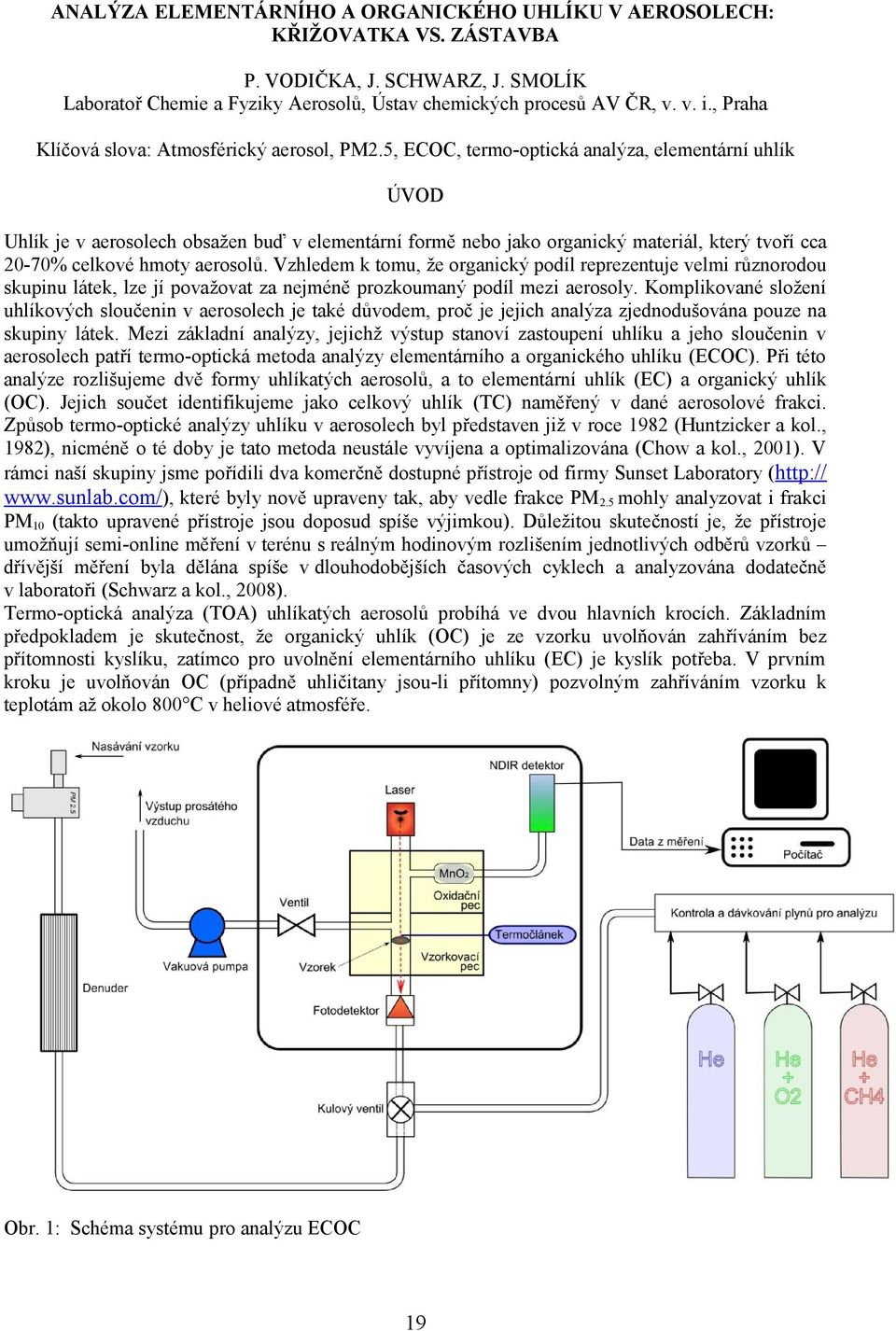 5, ECOC, termo-optická analýza, elementární uhlík ÚVOD Uhlík je v aerosolech obsažen buď v elementární formě nebo jako organický materiál, který tvoří cca -7% celkové hmoty aerosolů.