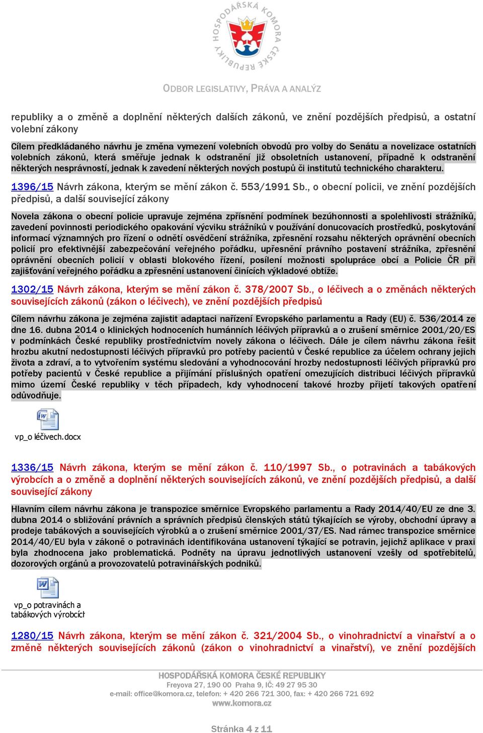 institutů technického charakteru. 1396/15 Návrh zákona, kterým se mění zákon č. 553/1991 Sb.