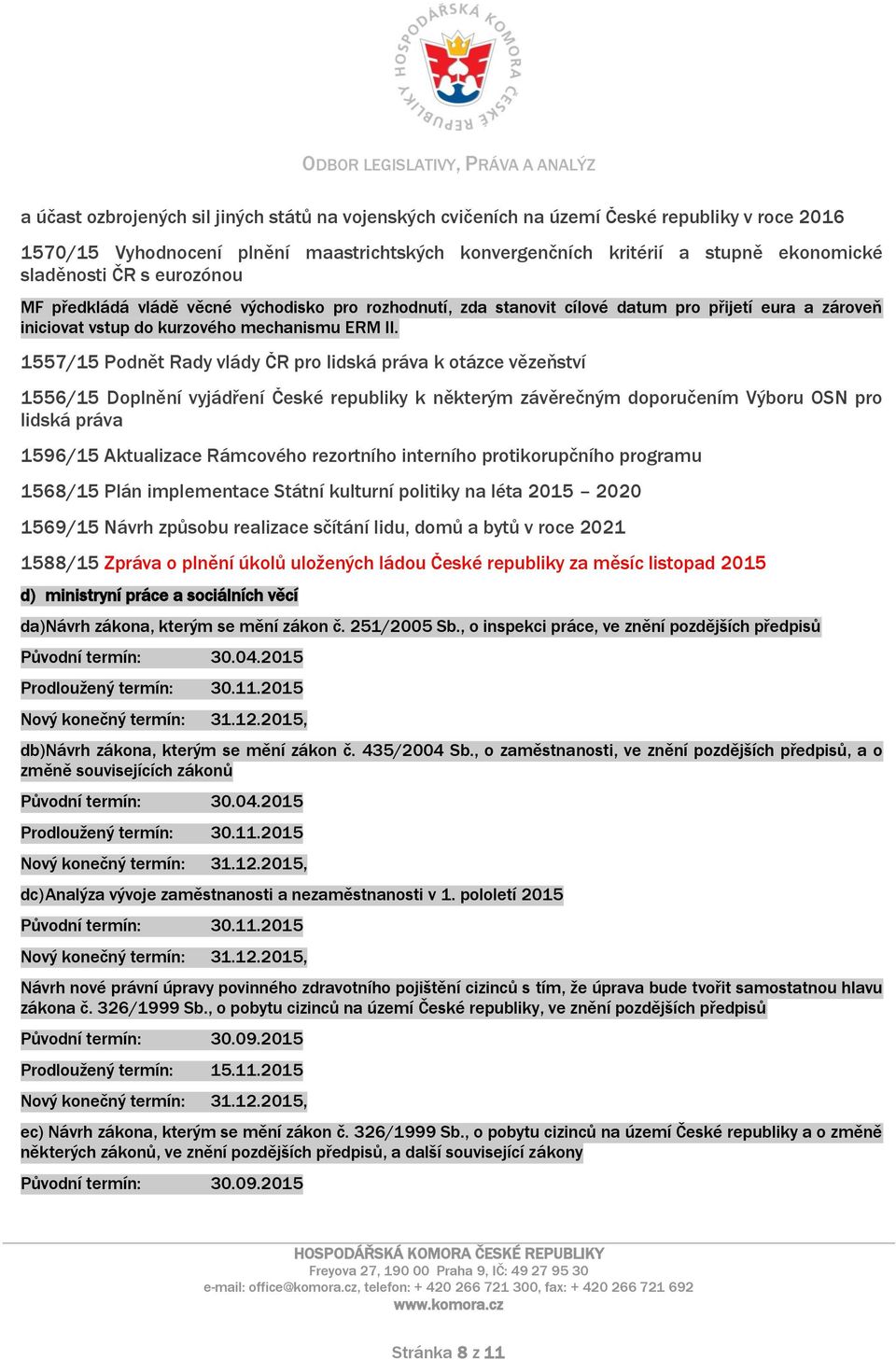 1557/15 Podnět Rady vlády ČR pro lidská práva k otázce vězeňství 1556/15 Doplnění vyjádření České republiky k některým závěrečným doporučením Výboru OSN pro lidská práva 1596/15 Aktualizace Rámcového