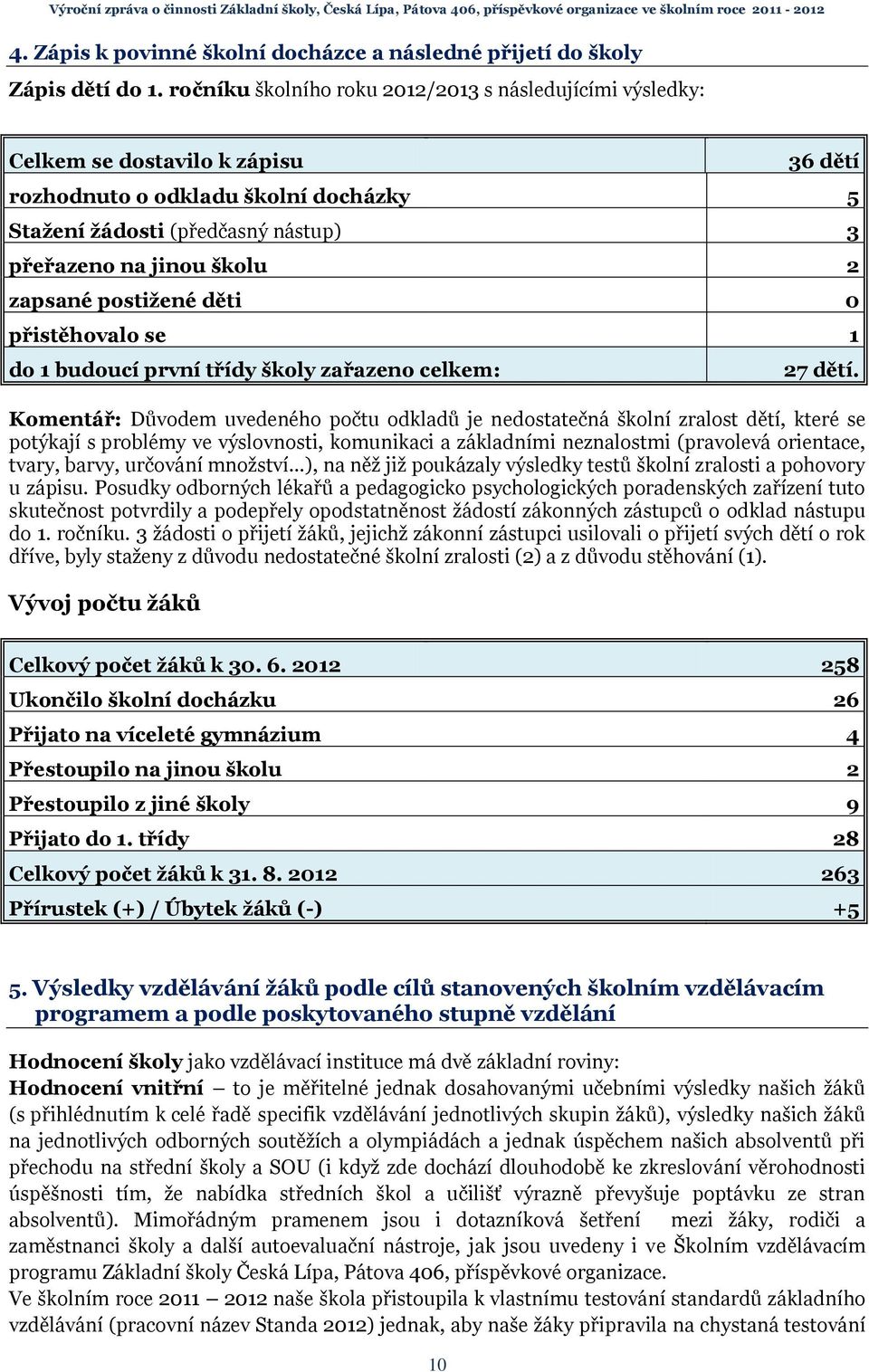 zapsané postižené děti 0 přistěhovalo se 1 do 1 budoucí první třídy školy zařazeno celkem: 27 dětí.