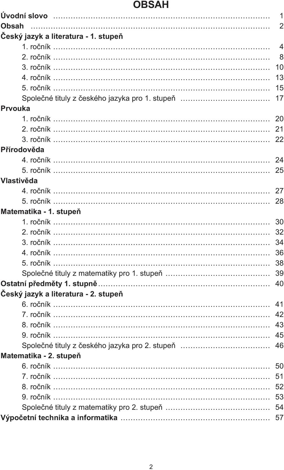 ročník 38 Společné tituly z matematiky pro 1. stupeň 39 Ostatní předměty 1. stupně 40 Český jazyk a literatura - 2. stupeň 6. ročník 41 7. ročník 42 8. ročník 43 9.