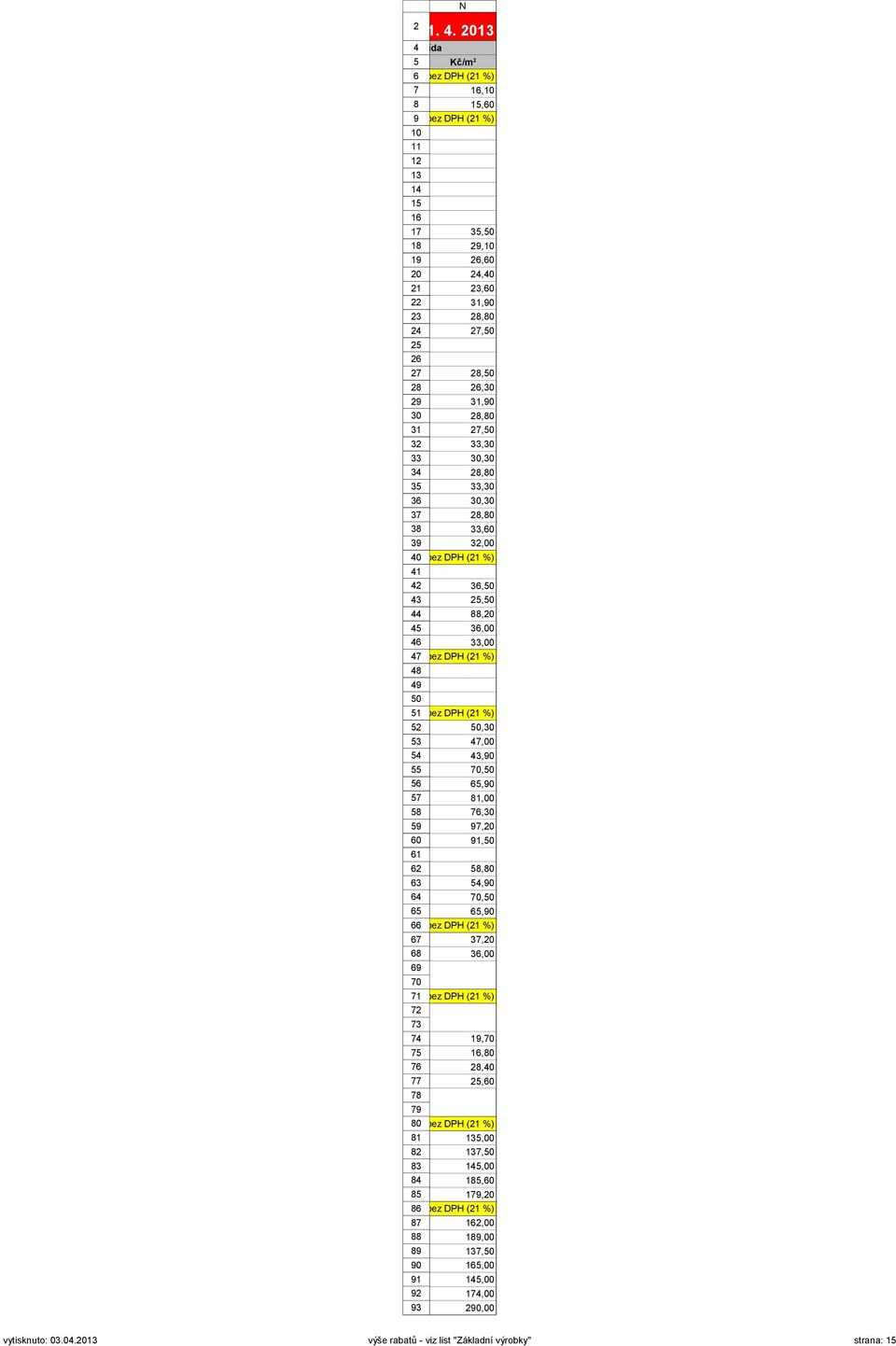 ( %) 41 42 6,50 4,50 44 88, 45 6,00 46,00 ceny 47 bez DPH ( %) 48 49 50 ceny 51 bez DPH ( %) 52 50,0 5 47,00 54 4,90 55 70,50 56 65,90 57 81,00 58 76,0 59 97, 60 91,50 61 62