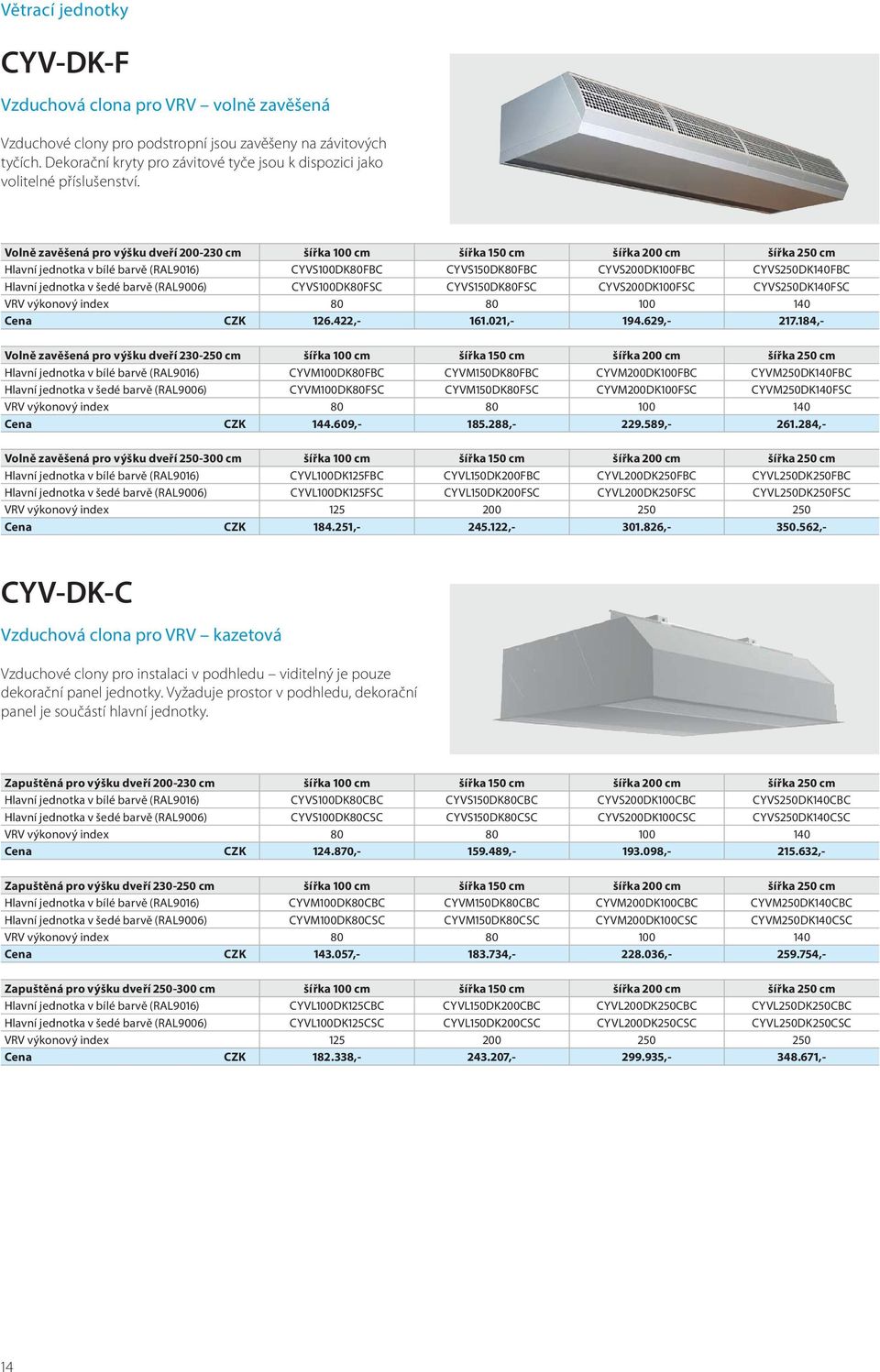 Volně zavěšená pro výšku dveří 200-230 cm šířka 100 cm šířka 150 cm šířka 200 cm šířka 250 cm Hlavní jednotka v bílé barvě (RAL9016) CYVS100DK80FBC CYVS150DK80FBC CYVS200DK100FBC CYVS250DK140FBC