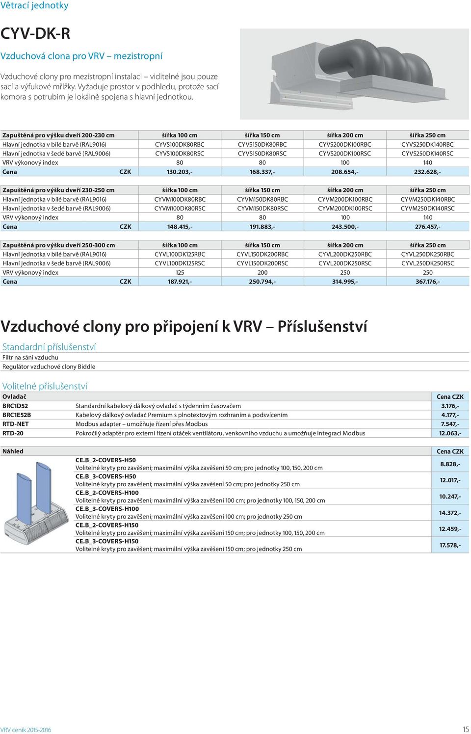 Zapuštěná pro výšku dveří 200-230 cm šířka 100 cm šířka 150 cm šířka 200 cm šířka 250 cm Hlavní jednotka v bílé barvě (RAL9016) CYVS100DK80RBC CYVS150DK80RBC CYVS200DK100RBC CYVS250DK140RBC Hlavní