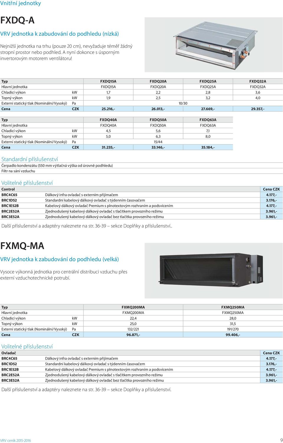 Typ FXDQ15A FXDQ20A FXDQ25A FXDQ32A Hlavní jednotka FXDQ15A FXDQ20A FXDQ25A FXDQ32A Chladicí výkon kw 1,7 2,2 2,8 3,6 Topný výkon kw 1,9 2,5 3,2 4,0 Externí statický tlak (Nominální/Vysoký) Pa 10/30
