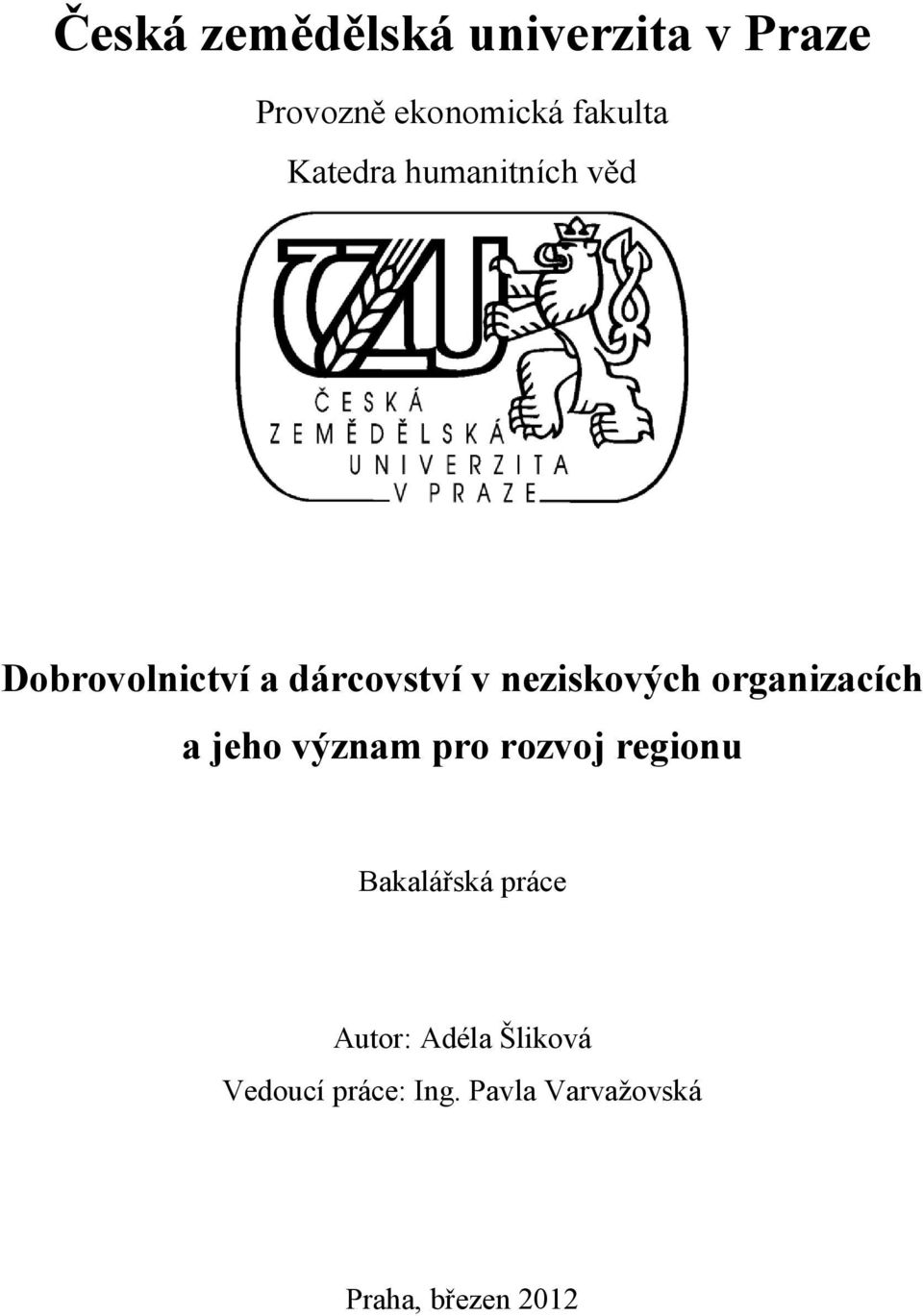 organizacích a jeho význam pro rozvoj regionu Bakalářská práce