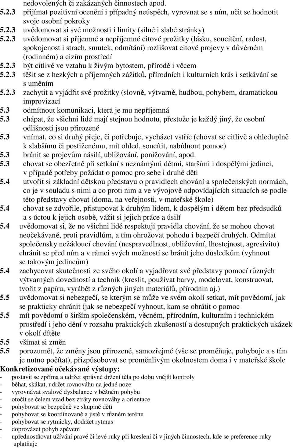 2.3 těšit se z hezkých a příjemných zážitků, přírodních i kulturních krás i setkávání se s uměním 5.2.3 zachytit a vyjádřit své prožitky (slovně, výtvarně, hudbou, pohybem, dramatickou improvizací 5.