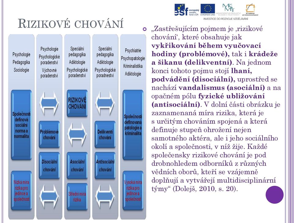 V dolní části obrázku je zaznamenaná míra rizika, která je s určitým chováním spojená a která definuje stupeň ohrožení nejen samotného aktéra, ale i jeho sociálního okolí a