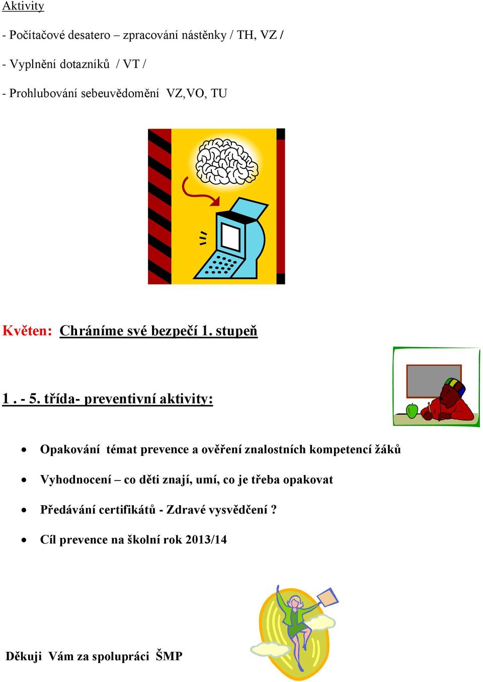 třída- preventivní aktivity: Opakování témat prevence a ověření znalostních kompetencí žáků Vyhodnocení co