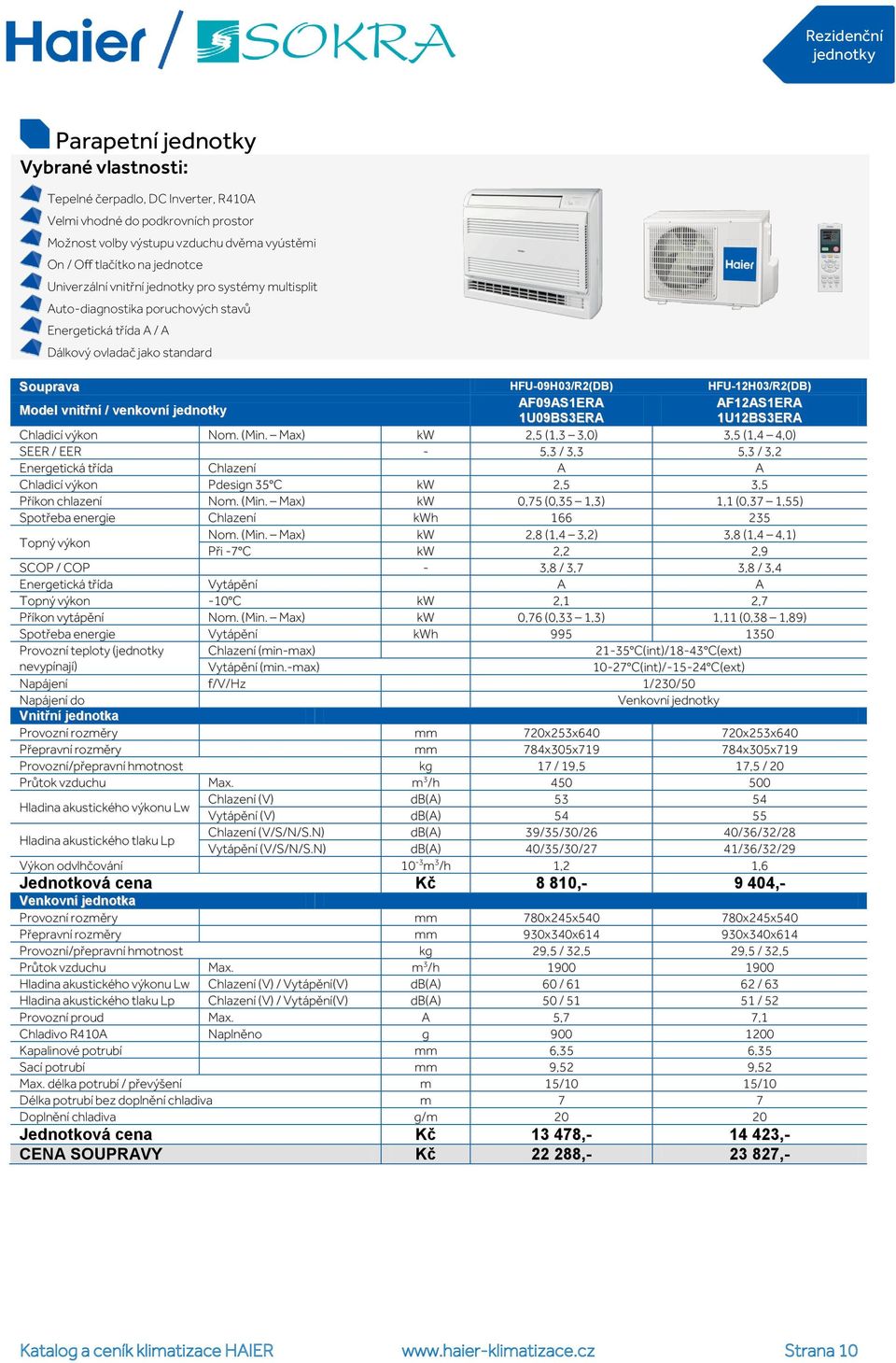 Max) kw 2,5 (1,3 3,0) 3,5 (1,4 4,0) SEER / EER - 5,3 / 3,3 5,3 / 3,2 Energetická třída Chlazení A A Chladicí výkon Pdesign 35 C kw 2,5 3,5 Příkon chlazení Nom. (Min.