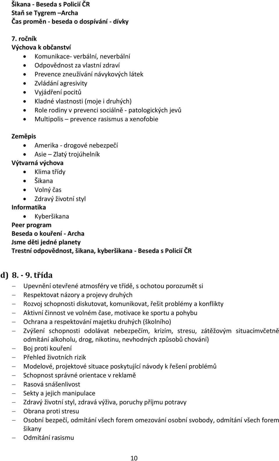 Role rodiny v prevenci sociálně - patologických jevů Multipolis prevence rasismus a xenofobie Zeměpis Amerika - drogové nebezpečí Asie Zlatý trojúhelník Výtvarná výchova Klima třídy Šikana Volný čas