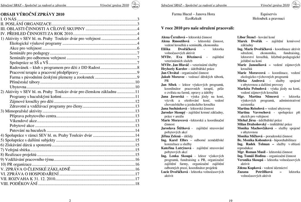 ..7 Radovánek klub s programem pro děti z DD Radost...8 Pracovní terapie a pracovní předpřípravy...9 Farma s původními českými plemeny a zookoutek...9 Příměstské tábory...10 Ubytovna.