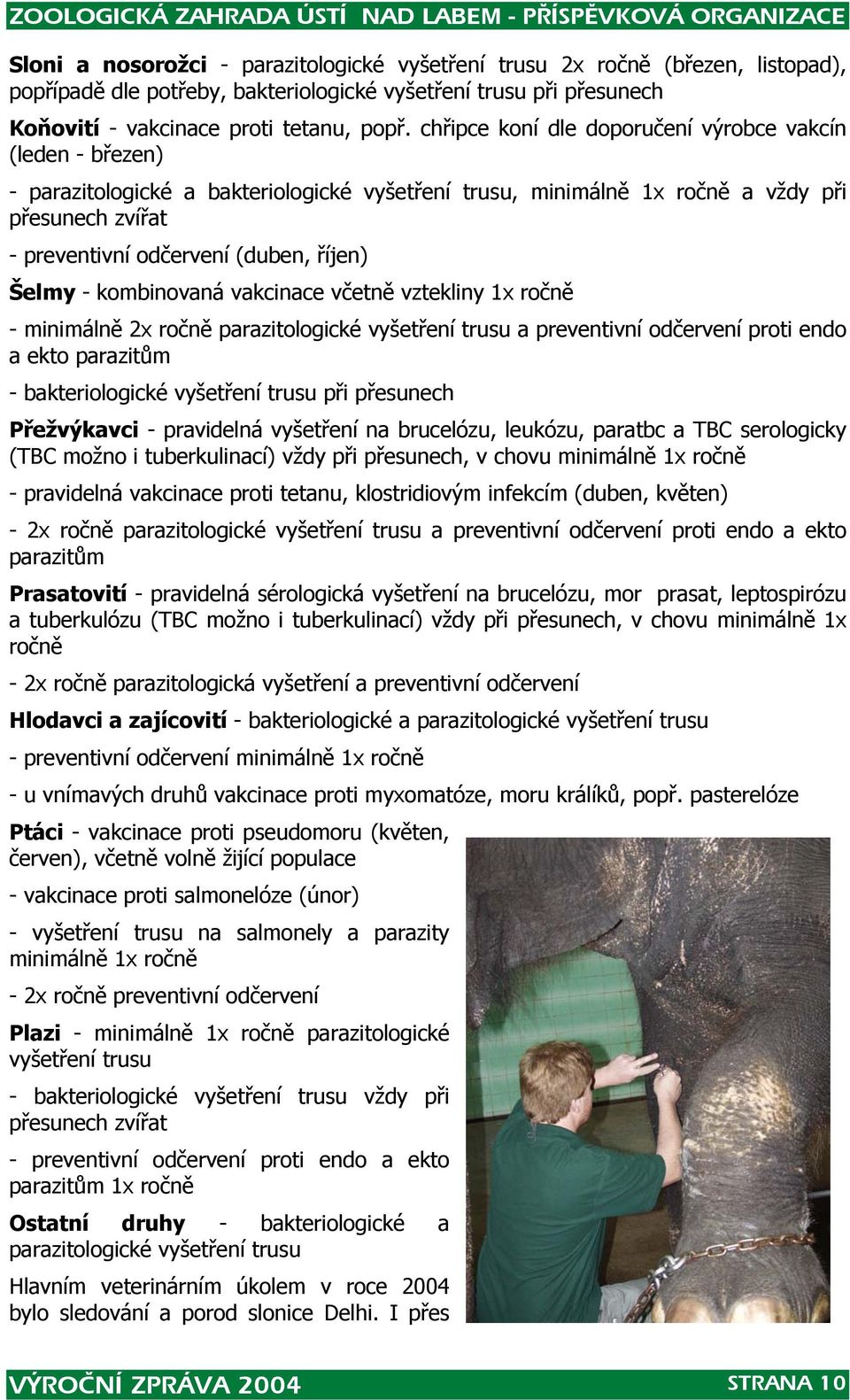 Šelmy - kombinovaná vakcinace včetně vztekliny 1x ročně - minimálně 2x ročně parazitologické vyšetření trusu a preventivní odčervení proti endo a ekto parazitům - bakteriologické vyšetření trusu při