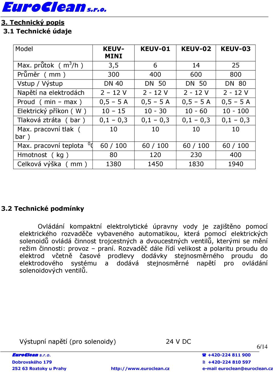 Elektrický příkon ( W ) 10 15 10-30 10-60 10-100 Tlaková ztráta ( bar ) 0,1 0,3 0,1 0,3 0,1 0,3 0,1 0,3 Max. pracovní tlak ( bar ) 10 10 10 10 Max.