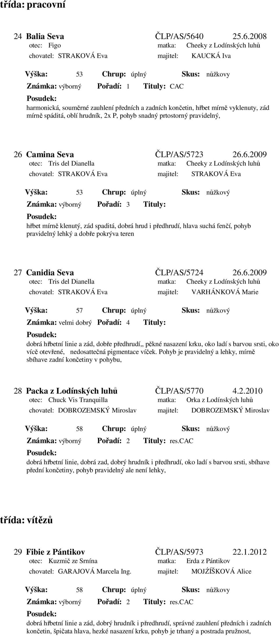 2008 otec: Figo matka: Cheeky z Lodínských luhů chovatel: STRAKOVÁ Eva majitel: KAUCKÁ Iva Výška: 53 Chrup: úplný Skus: nůžkovy Známka: výborný Pořadí: 1 CAC harmonická, souměrné zauhlení předních a